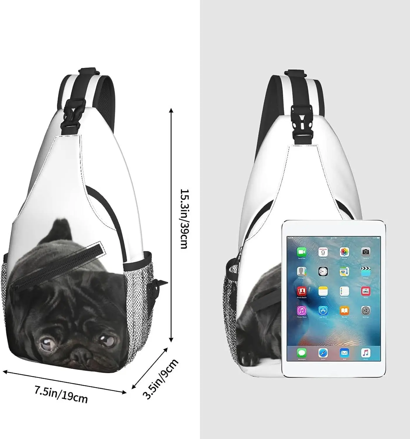 Black Pug Dog Sling Bag Crossbody Travel Hiking Chest Backpack One Shoulder Daypack for Women Men