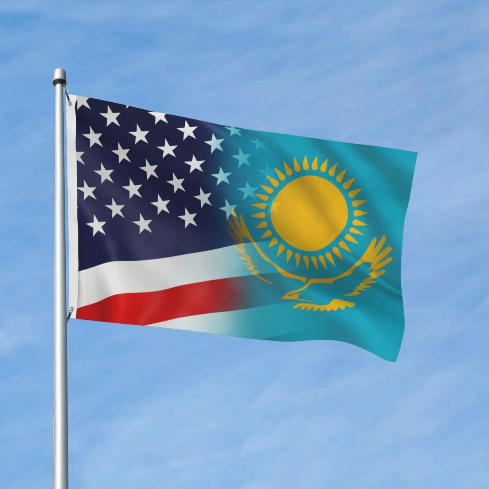 Directly Delivery 100% Polyester Kazakhstan And USA Flag