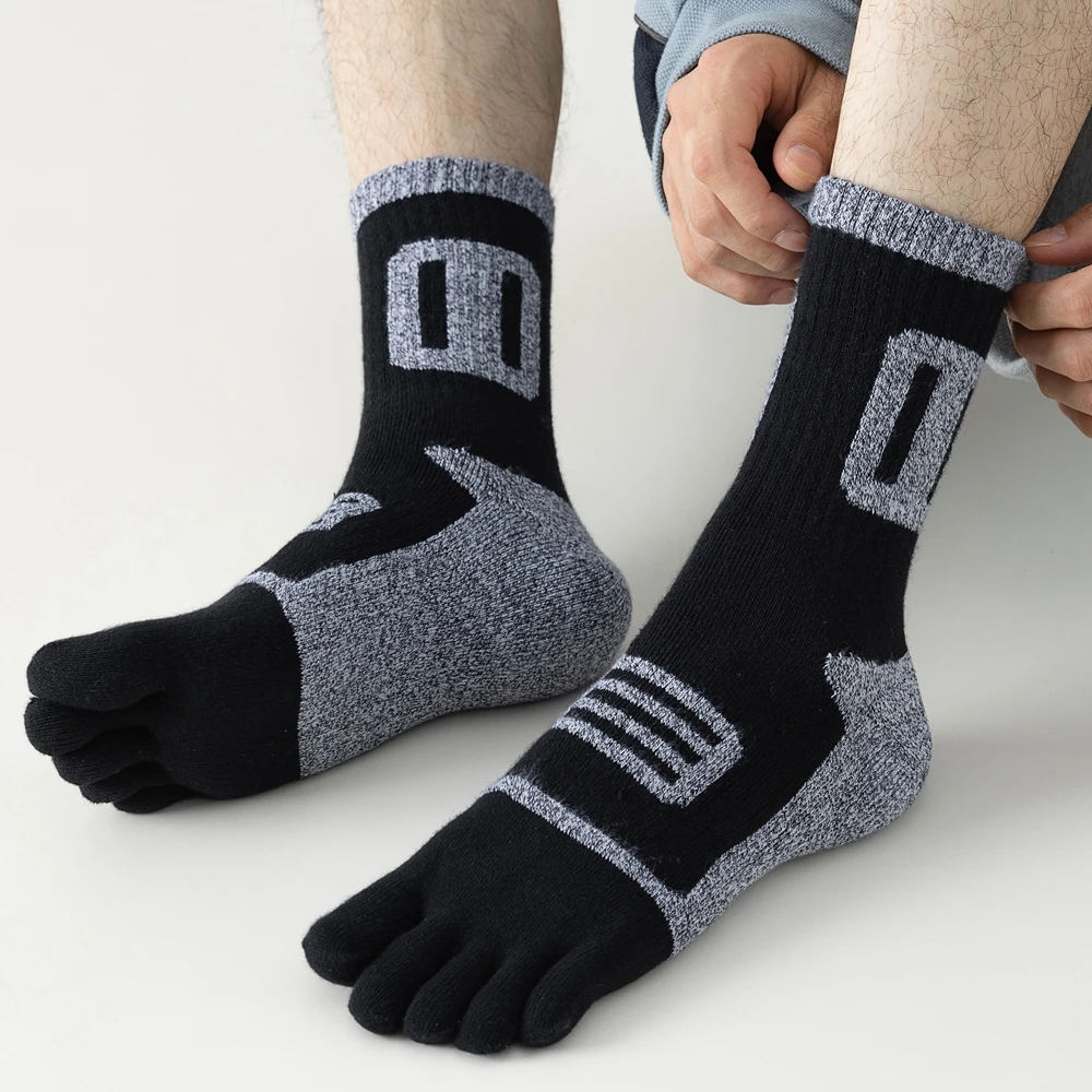 3 paia di calzini con punta in pile da uomo autunno inverno caldi calzini a cinque dita uomo calzini sportivi in cotone di alta qualità da corsa