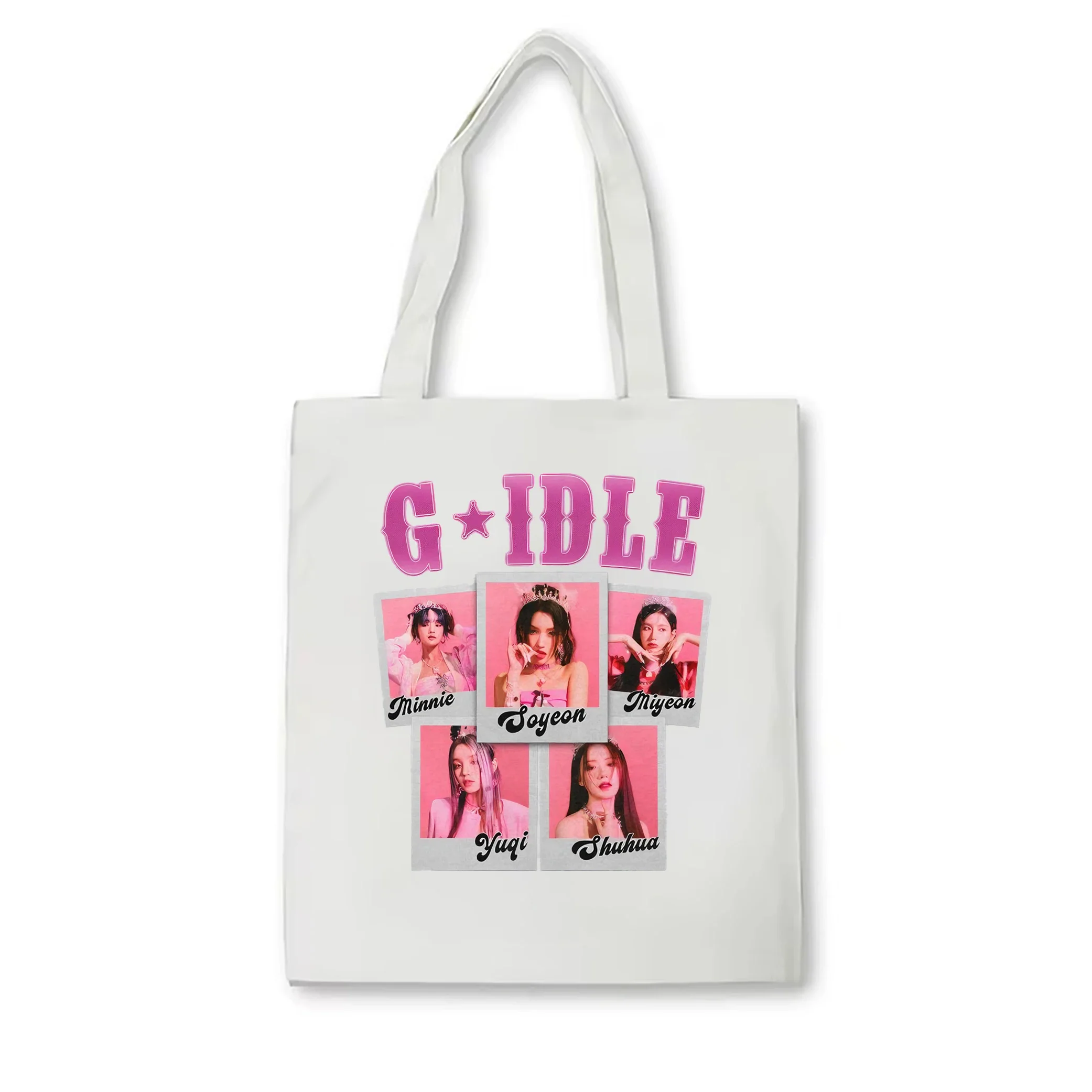 Gidle Collage Harajuku stampato tote bag Gidle Kpop tote bag Gidle Fan Merch popolare coreano gruppo Y2K borsa a tracolla in tela