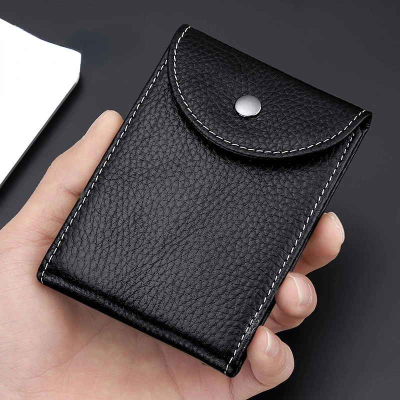 Men Credit Card Holder Genuine Leather Travel Multifunctional ID Card holder Storage Bag 4 Cards Slot Metal Cards Box Wallets