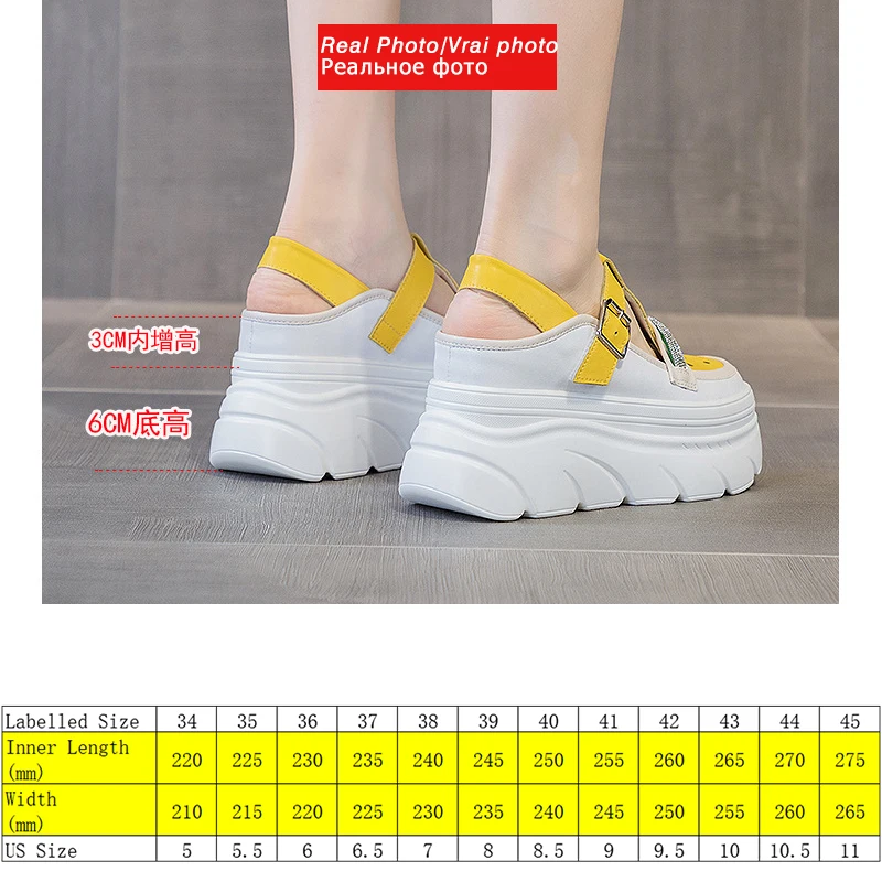 Fujin 9cm Genuine Leather Full Cow Women Platform Sandals Wedge High Heel Buckle Strap Hollow Women Summer Shoes Slippers Slides