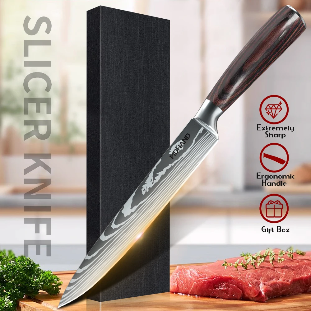 

Professional Kitchen Knives Damascus Japanese Slicing Knife Stainless Steel Fruit Knife Kitchen Knife Ergonomic Wooden Handle