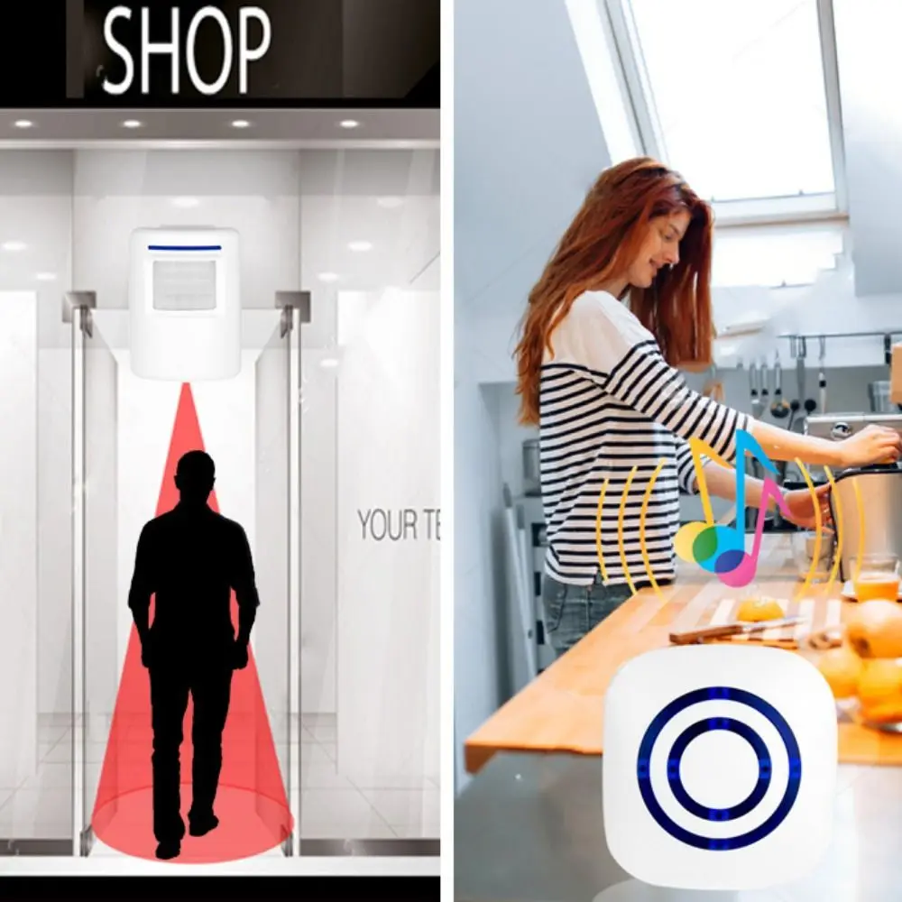 38-gong Draadloze deurbel Volumeregeling Lange zendbereik PIR Infraroodsensor Automatische plug-in gesplitste deurbelkit