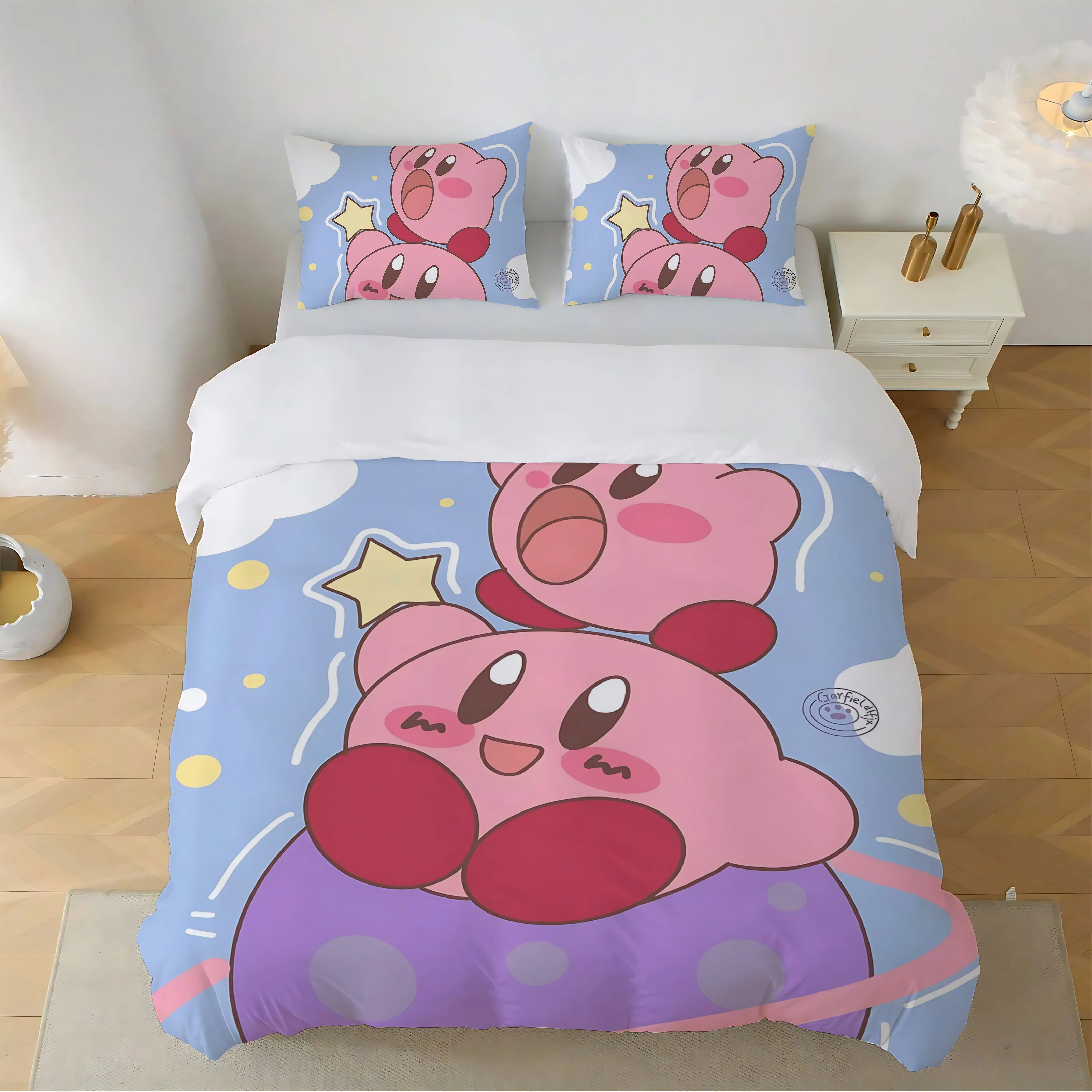 Kawaii Cartoon KirbyS Bed Set Duvet Cover Set Bed Linen Sets Twin Size Bedding Comforter Queen Double Sheets Home Textile Garden