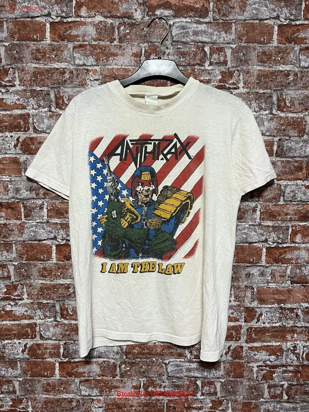 Anthrax Camiseta Vintage do juiz Dredd, camisa Rock Band, 1987
