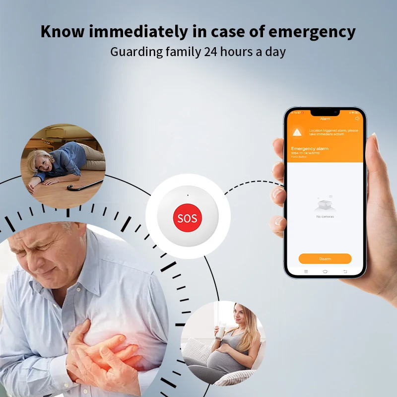 Zigbee SOS Panic Call Button Share with Family App Emergency Alarm Help Call For Patient Kids Elderly Man Hanging Rope for Tuya