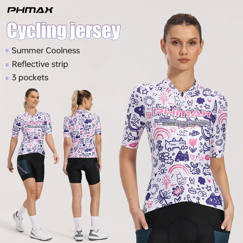 PHMAX Sommer-Radtrikot für Damen, dünn, atmungsaktiv, schnell trocknend, kurzärmlig, professionelles Rennrad-Trikot