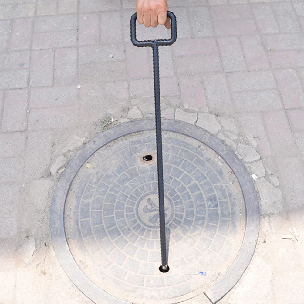 

Steel Manhole Cover Hook Heavy Duty Rust Resistant Lifting Tool Hollow Handle Multi-Functional T-Shape Puller For Storm Drain