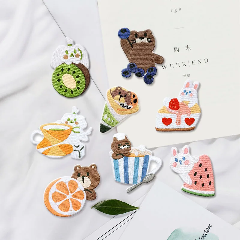 Cute Animal Fruit Dessert Self-adhesive Patches For Clothing Kids Embroidery Patch Applique On Jeans Scratch Repair Hole DIY Swe