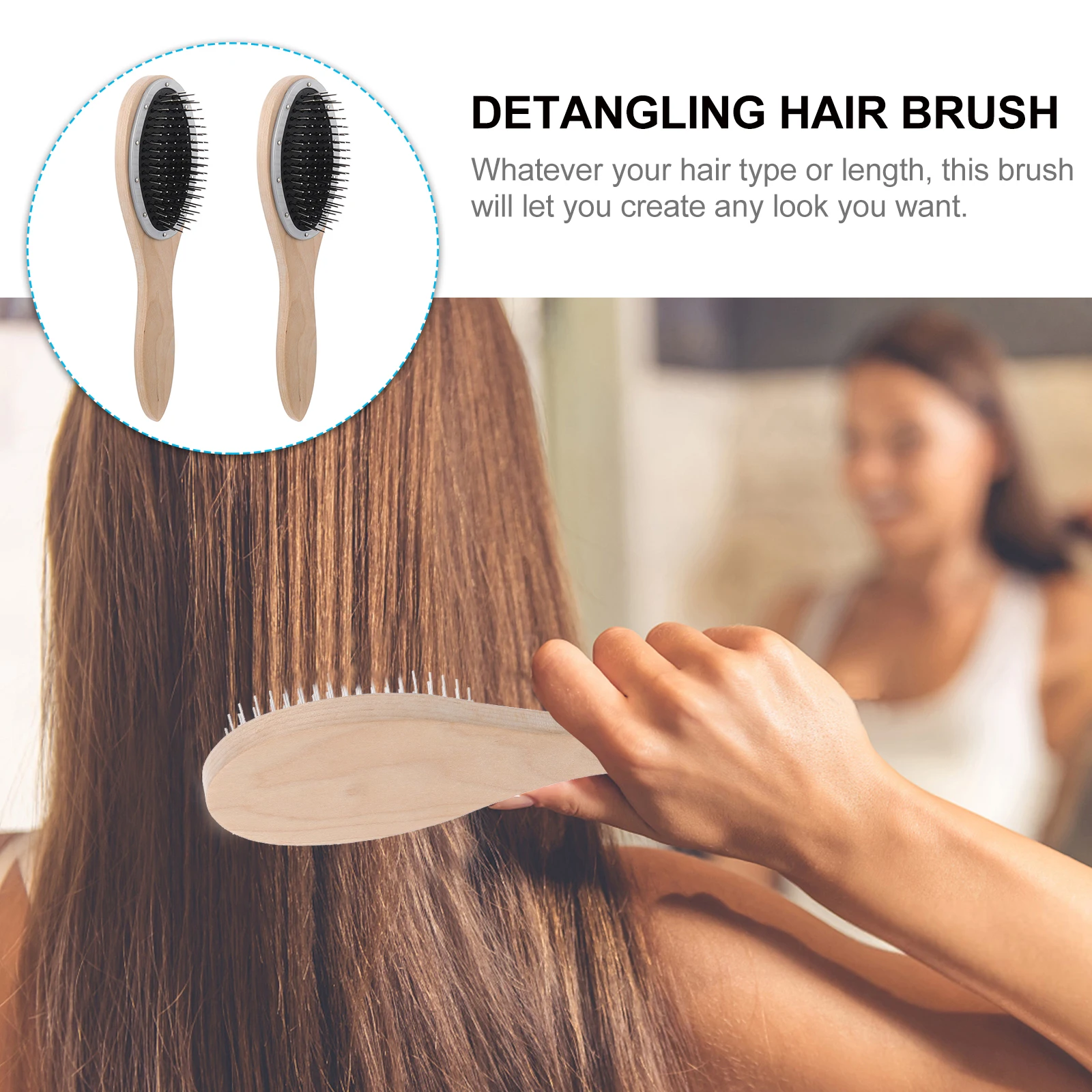 

2pcs WoodenHairBrush ErgonomicHandle DetanglingMassaging WideTooth ScalpMassage HairGrowth AllLengths DryWet Styling HairCare