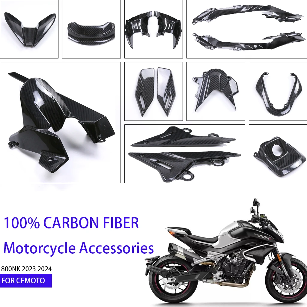 

New For CFMOTO 800NK 2023 2024 Accessories Motorcycle Mudguard 100% 3K Carbon Fiber Fender Side Panels Cover Guard Parts Fairing