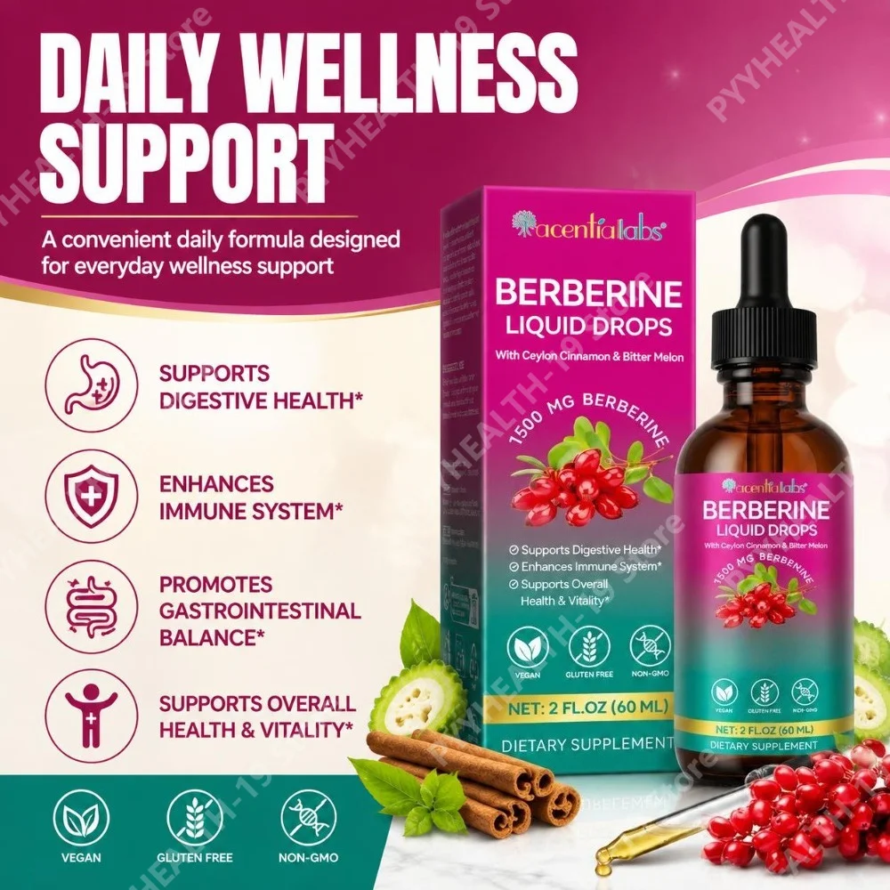 Acentiallabs Berberine Liquid Drops Ceylon Cinnamon Bitter Melon 1500mg For Digestive Immune Wellness Support Adult 60ml