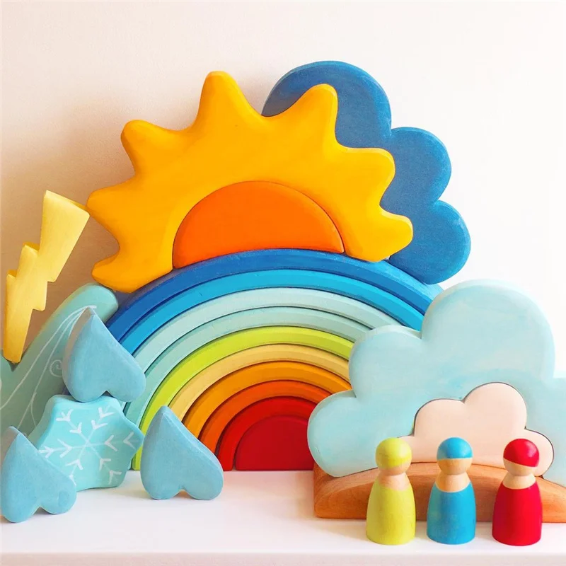 

New Large Wooden Rainbow Stacker Blocks Nordic Toys Loose Parts Play Wood Blocks Kids Peg Dolls Educational Toys For Children