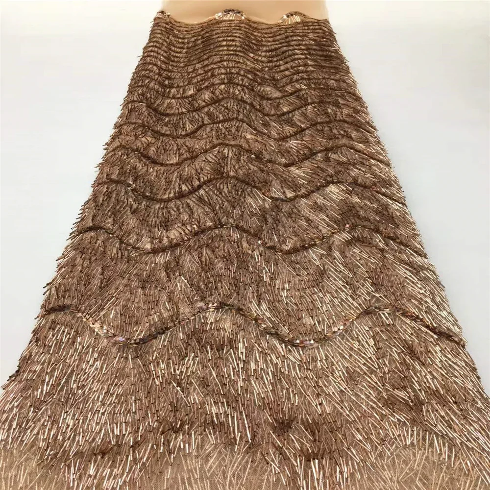 2025 African Sequins Lace Fabric 5 Yards High Quality Tassels French Nigerian Groom Lace Fabric For Sewing Dress Wedding Party