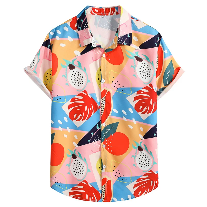 3d Print Cartoon Dinosaur Hawaiian Shirt Men Clothing Oversized Short Sleeve Tops Beach Vacation Apparel Button Lapel Blouse