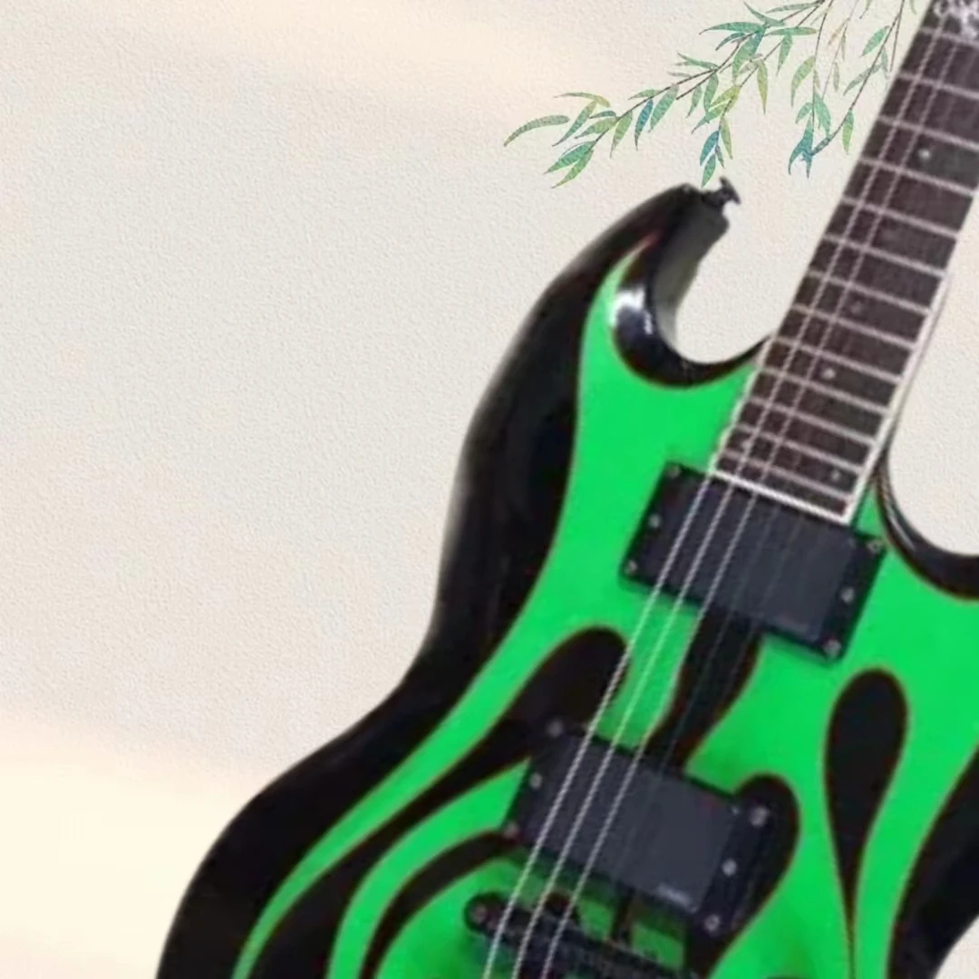 James Hetfield Grynch Signature Green Flame Black Electric Guitar,Black Hardware