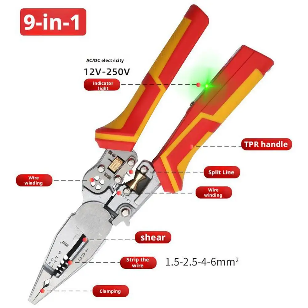 9 In 1 Thickened Belt Measuring Function Multifunctional Wire Stripper Cutting Wire Pulling Cable Cutting Crimping Tools