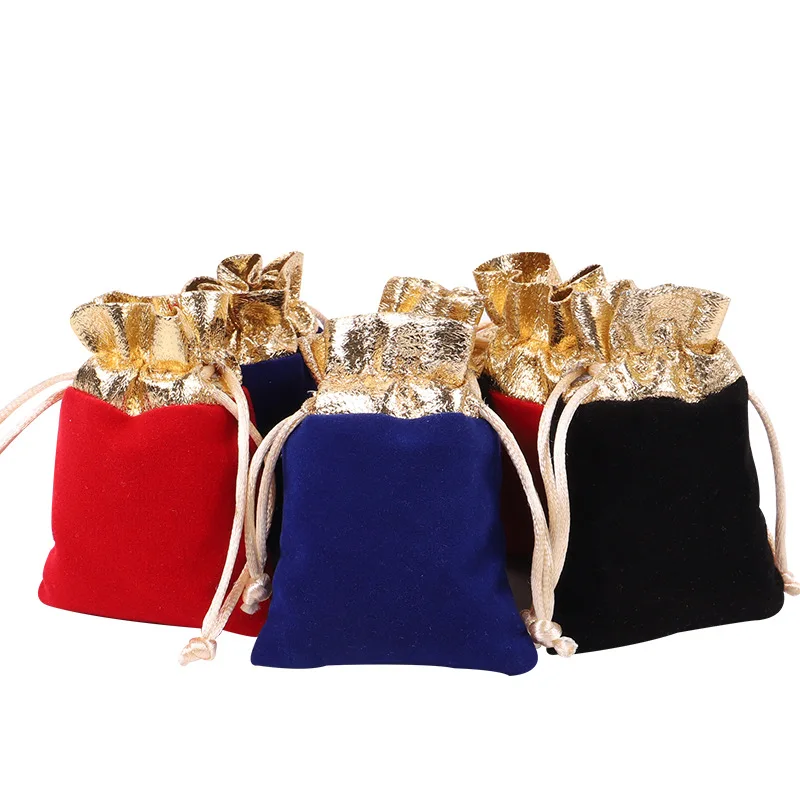 10cs/lot of Flannel Drawstring Golden Jewellery Bags Wenwan Christmas Apple Packaging Bags Earphone Storage Bag Drop Shipping