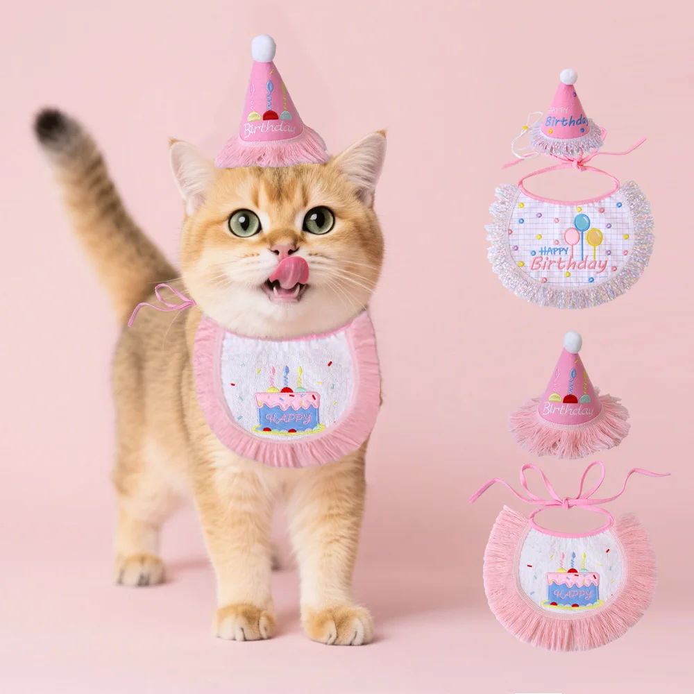 

1 Set Pet Scarf ,Double-sided Pattern Fun Cake Bib , Anti-saliva Birthday Celebration Atmosphere Decorations For Cats & Dogs
