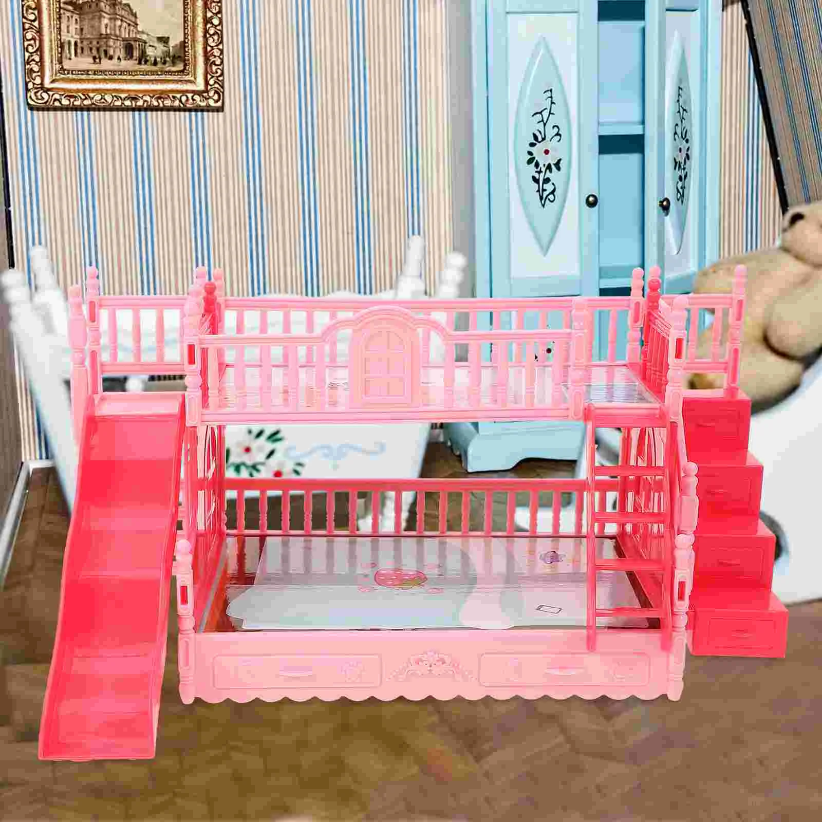 Bunk Bed Set Girls' Accessories Mini House Decor Furniture Bedroom Accessory Abs Model Prop Decoration