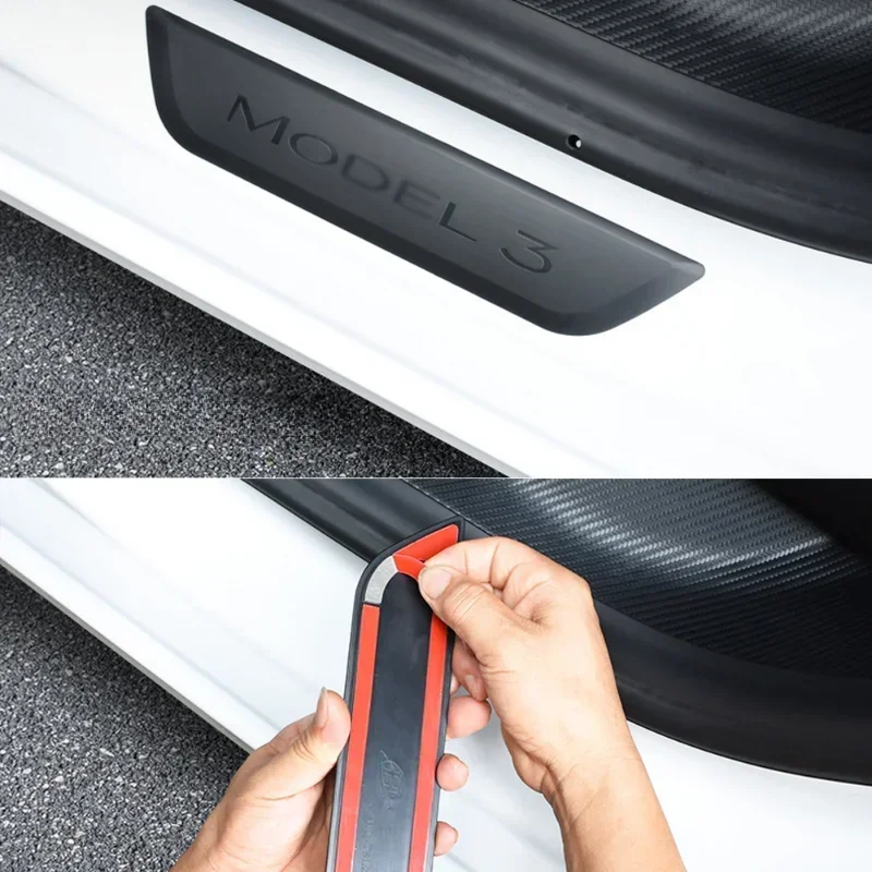 Rear Door Sill for Tesla Model 3 Y ABS Welcome Pedal Stickers Protection Strip Decoration Wrap Cover Car Accessories 2017-2023