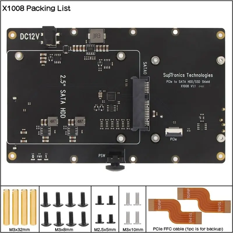 New Arrivals-For Raspberry Pi 5 2.5" 3.5" SATA HDD Expansion Shield Board Adapter Pcie To High-Speed Storage Extension Card, 1PC