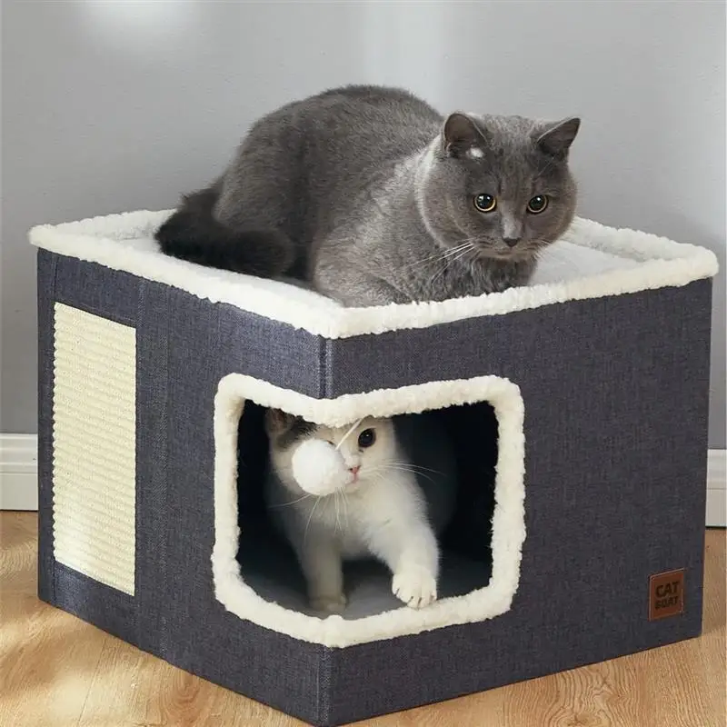 Cube Cat Kennel With Cat Scratching Board, Foldable Cat Kennel And Dog Kennel, Suitable For All Seasons