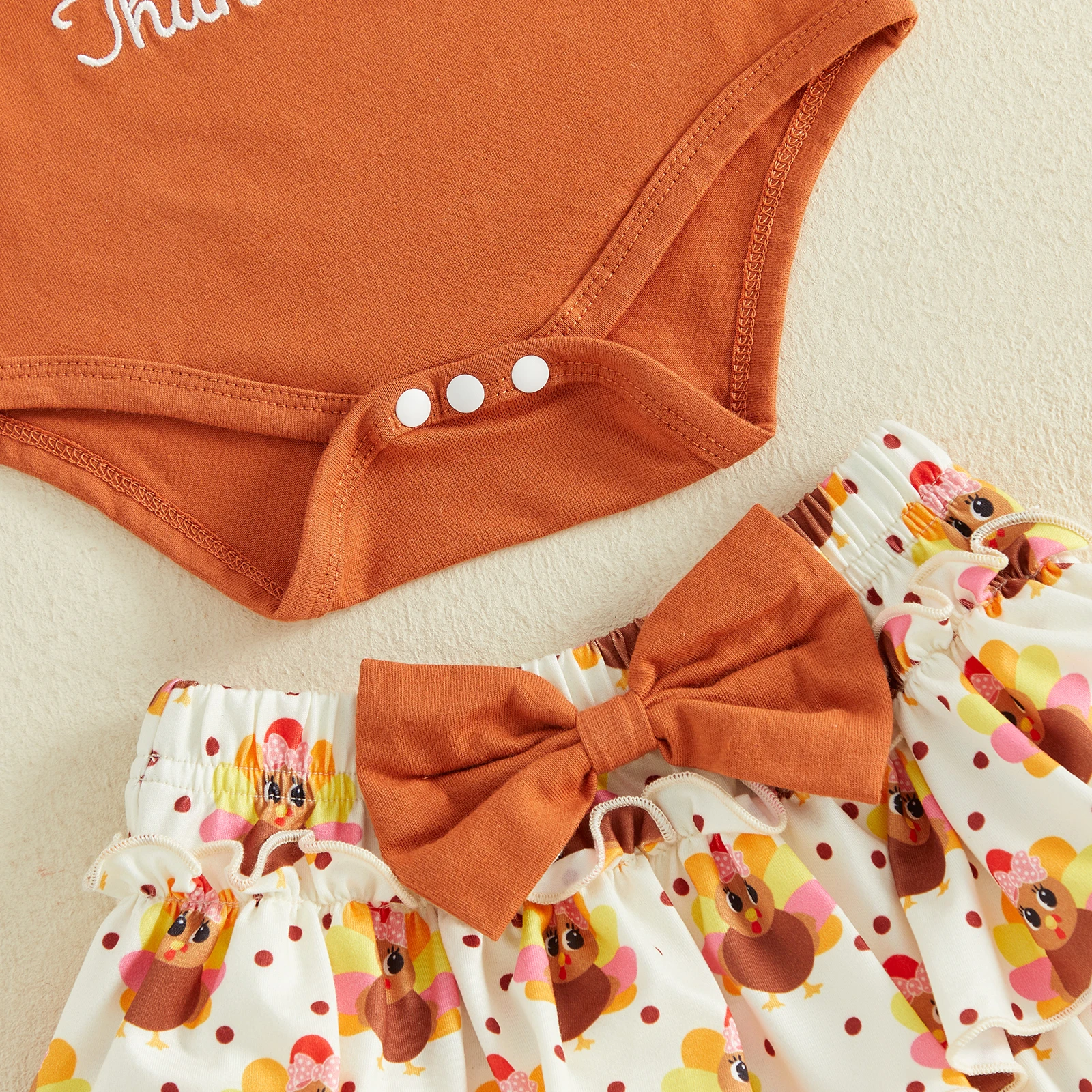 Infant Girl Thanksgiving Outfit Long Sleeve Romper Skort Socks and Headband Thanksgiving Costume