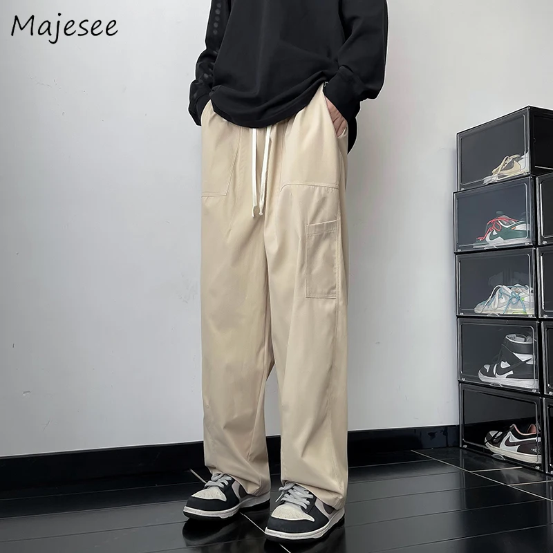 

Cargo Casual Pants Japan Style Fashion Loose All-match High Street Vintage Baggy Trousers Drawstring Solid Color Pockets Chic