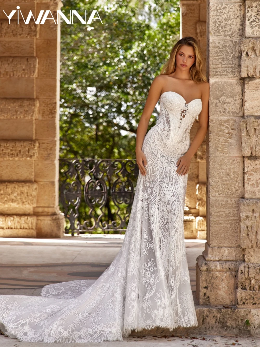 

Embroidery Beaded Lace Mermaid Long Wedding Dress Dreamy Sweetheart Neck Bridal Gown Customized Charming Dresses For Bride