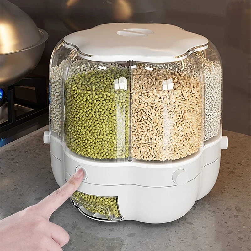 

360° Rotating Rice Barrels Cereals Container Rice Storage Containers Kitchen Products Box Things Boxes Cereal Organization