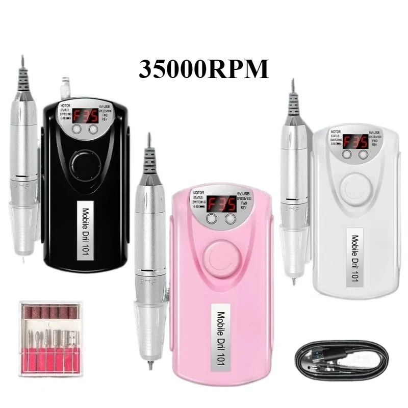 

Электрическая дрель для ногтей, 35000 об/мин, профессиональные дрели для гель-лака для ногтей, перезаряжаемая портативная пилка, маникюрный инструмент