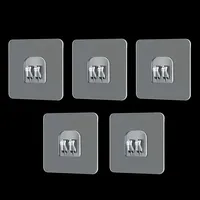 5pcs Wall Adhesive Hooks Transparent Wire Shelf Rack Hook Wall Mount Free Punch Kitchen Bathroom Non Trace Stickers Holder
