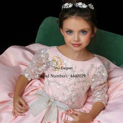 Scoop A Line Tutu Flower Girl Dresses Seuqined 2023 New Pink Wedding Party Gowns con fiocco lunghezza al ginocchio muslimyprobundelpz/40a biglietti da visita