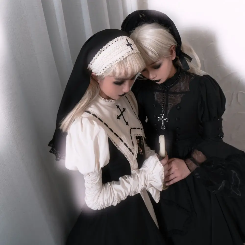 MAGOGO Donna Ragazza Copricapo nero Suora Accessori per costumi cosplay Gothic Lolita Halloween Carnevale Festa Gioco di ruolo Foulard