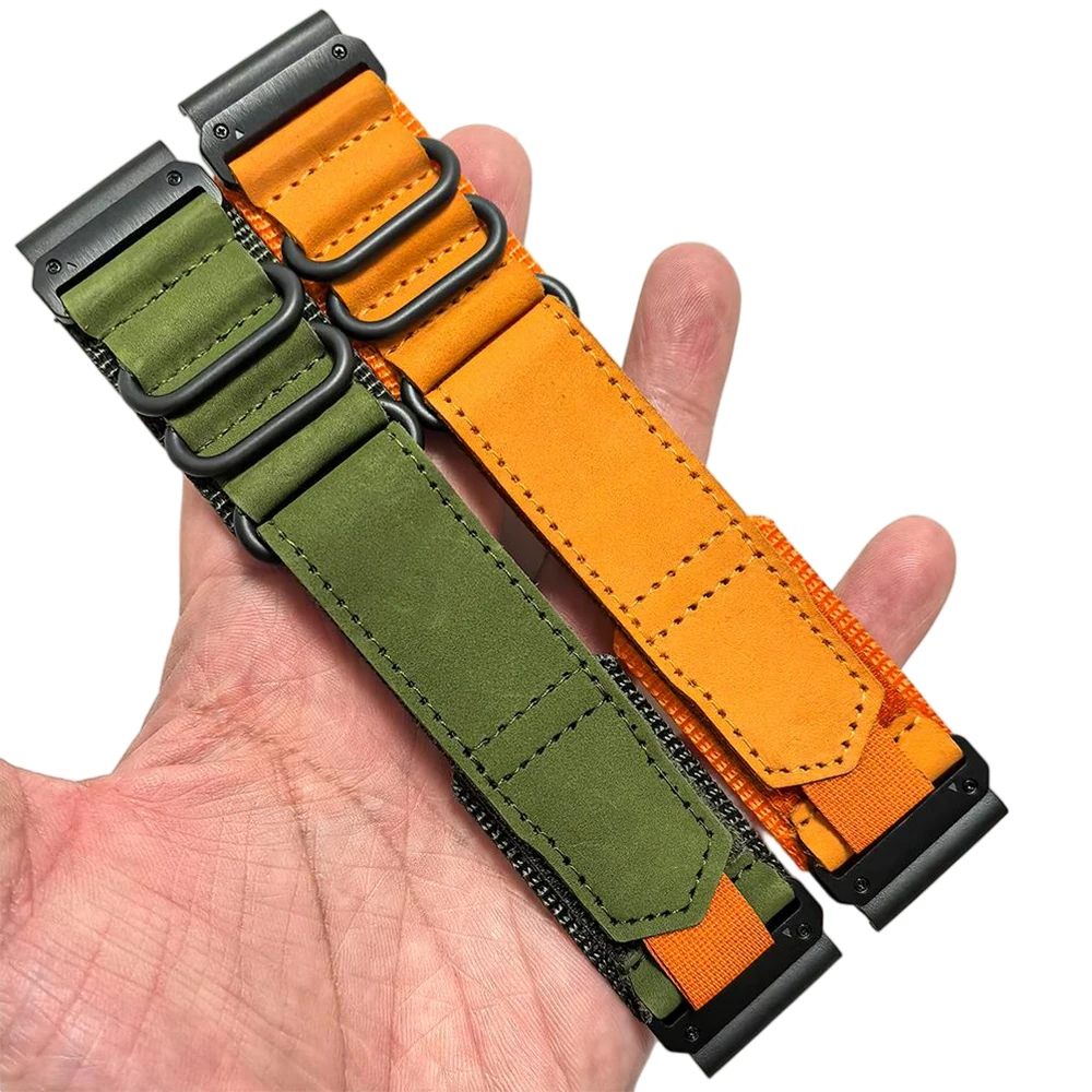 Rugged Hybrid Leather Nylon Watchband for Garmin Fenix 8 Pro 51mm 7X 6X/Tactix8/Quatix8/D2 Mach 2 51/Enduro/Mk2 Mk2i 26mm Strap
