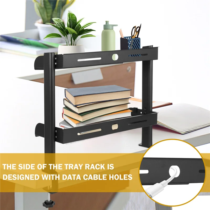 Computer Desktop Clamp No Drill Desk Organizer Rack Space Saving Adjustable Metal