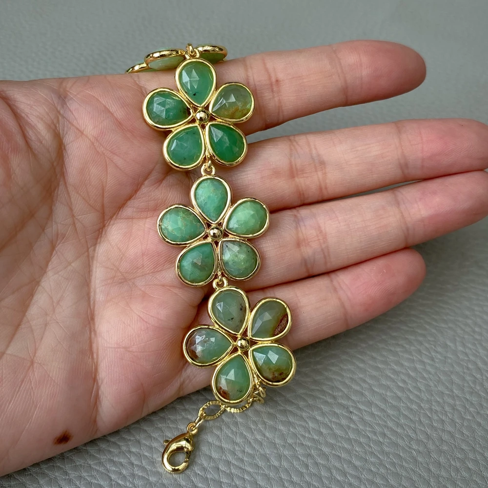 

Y·YING Natural Green Chrysoprase Flower Beaded Bracelet Gemstone Handmade Jewelry Dropshipping