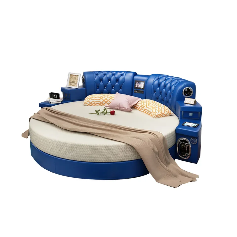 

jq-Double Bed Frame Hotel king and Queen Round Beds Furniture Outdoor Divan Boucle Romantic Storage Bed Fabric Double Bed*