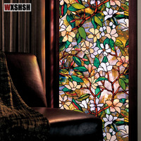 Window Privacy Film Magnolia Window Film stickers Non Adhesive Static Cling glass Stickers Sun UV Blocking Heat