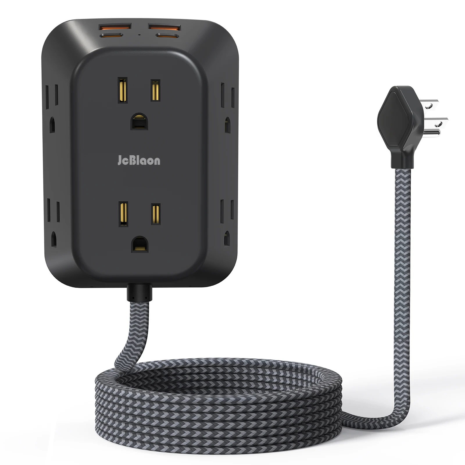 US Plug Multi Socket Wall Socket with 6 AC Outlets 4 USB Port(2 Type C), 5FT Extension Line Universal Power Strip Network Filter