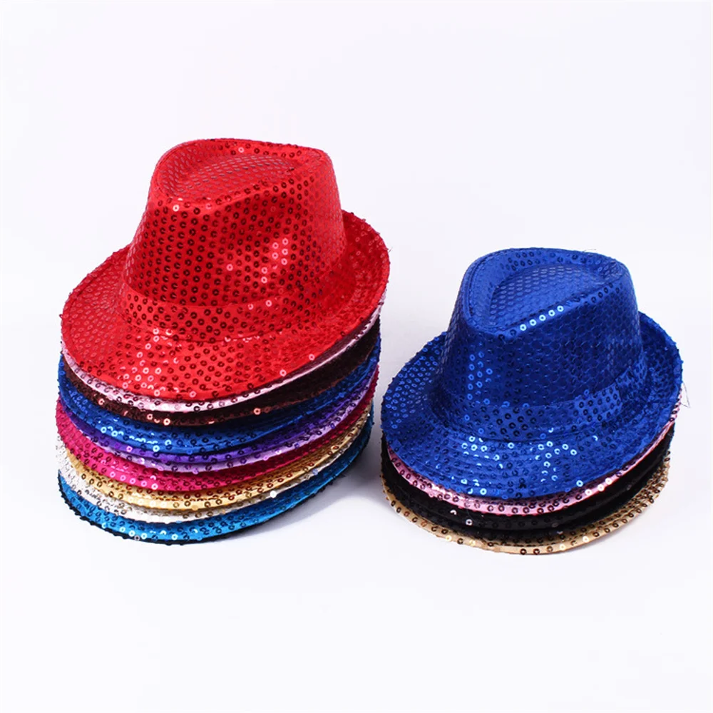 2024 Fashion Sequins Jazz Hat Men Woman Sequin Hat Cowboy Birthday Party Cap Jazz Dance Show Props Costume Wedding Decoration