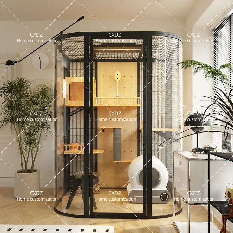 Luxury Panoramic Large Free Space Cat Villa Household Cat Cage Glass House Cat Nest
