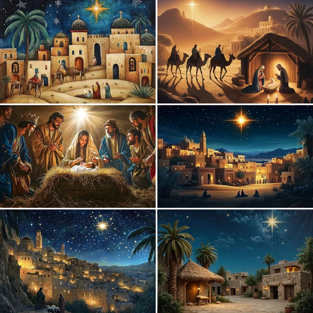 Geburt Jesu Fotografie-Hintergrund Bethlehem Sternennacht Weihnachtsfeier Dekoration Hintergrund Kirchenveranstaltung Fotostudio Banner