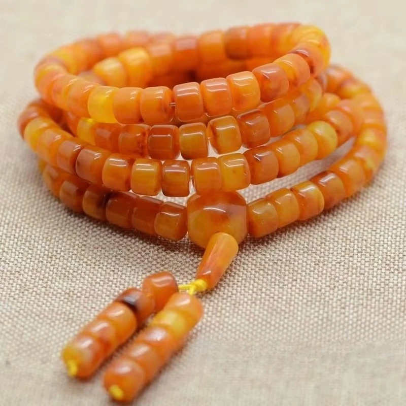 

Old Beeswax 108 Beads Pendant Chicken Oil Yellow Amber Necklace Nectar Wax Pendant for Men and Women Gift Men Yellow Bangle