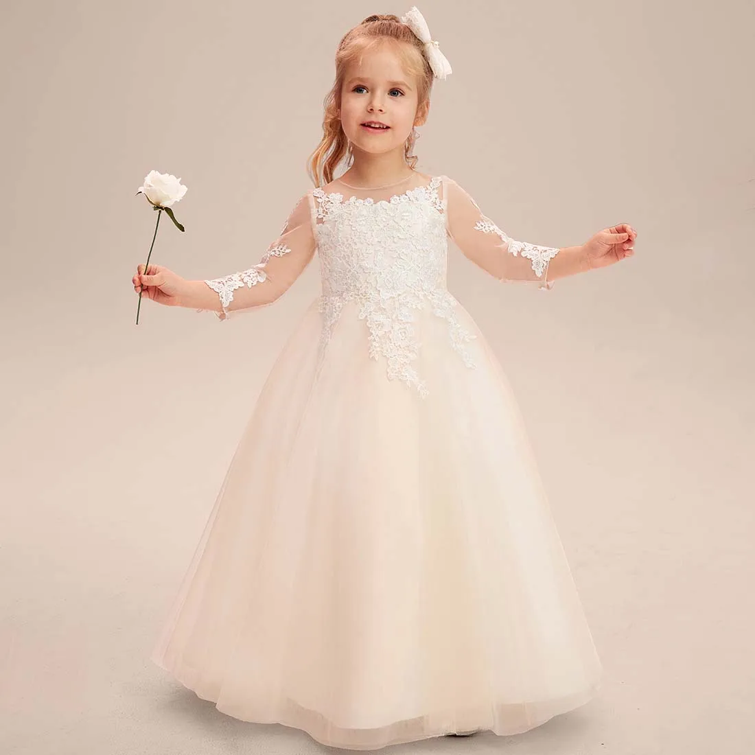 YZYmanualroom vestido de tul de encaje para niña de flores Pala acampanada, longitud hasta el suelo, 2-15T