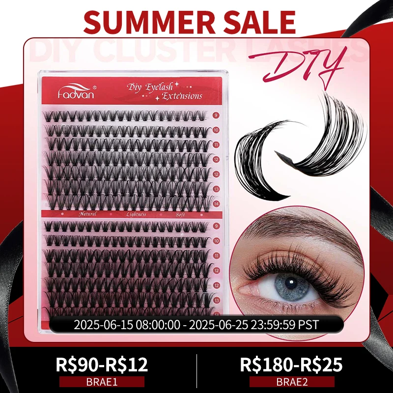 

FADVAN Lashes 14 Row 30D+40D Cluster Lashes Upper Lower 0.07 D Mix10-16 Segmented Extens ion DIY