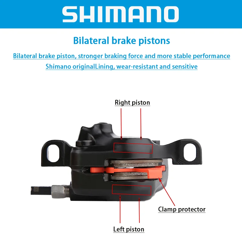 SHIMANO MT200 Öl-Scheibenbremsen-Set für MTB E-Bike, hydraulischer Hebel für vorne und hinten, Bremssattel-Set, 85cm/145cm Kabellänge, inklusive Bremsbeläge – Detail 5