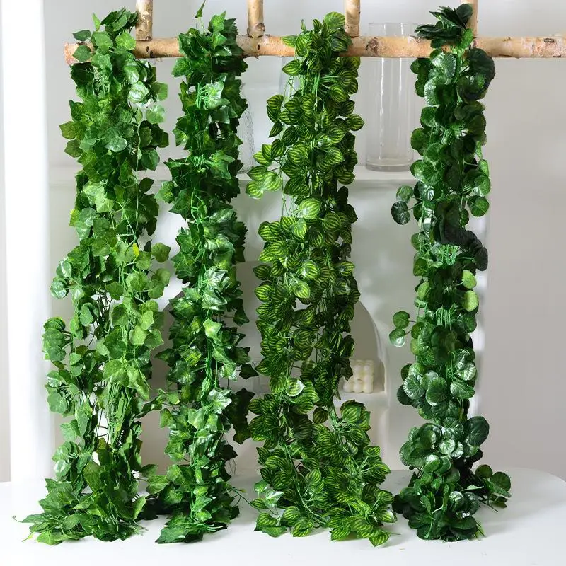Home Decor Künstliche Efeublätter-Girlande, Pflanzen, Weinrebe, künstliche Laubblumen, Creeper, grün, 72 Stück, Blatt-Efeu-Kranz